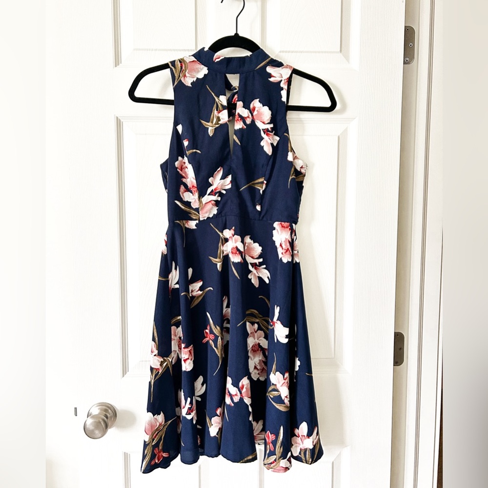High Neck Floral Keyhole Dress